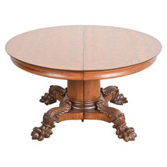 George C. Flint Co. Antique Victorian Oak Split Pedestal Extension Dining Table
