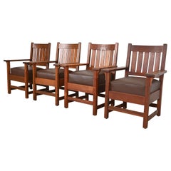 Gustav Stickley - Poltrone Mission Arts & Crafts in quercia, set di quattro sedie
