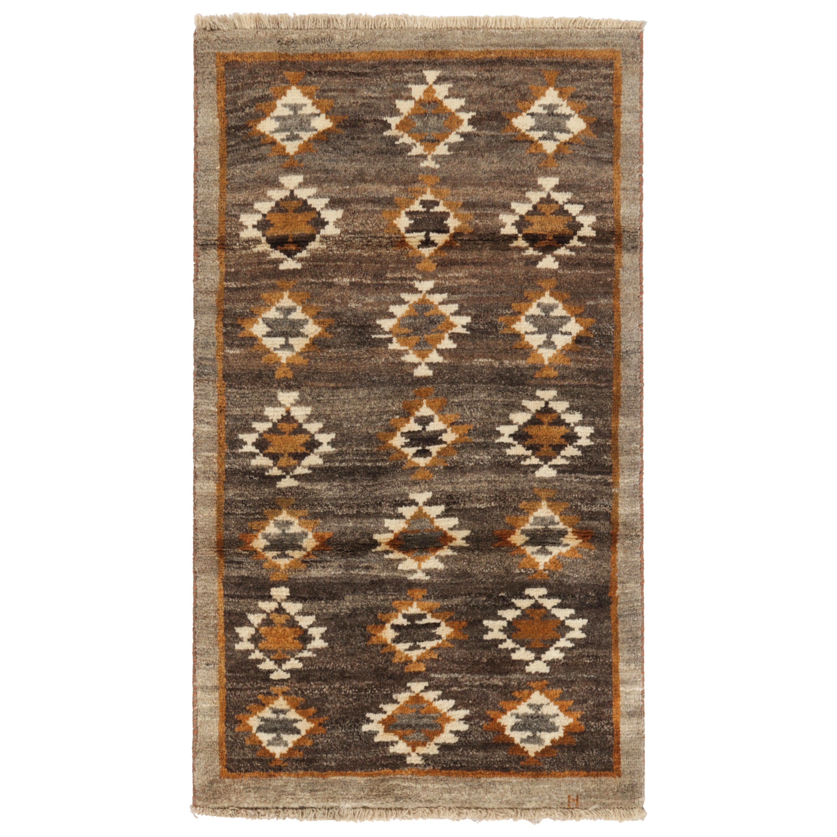 Alfombra persa Gabbeh vintage con motivos geométricos beige-marrón - Rug & Kilim en venta