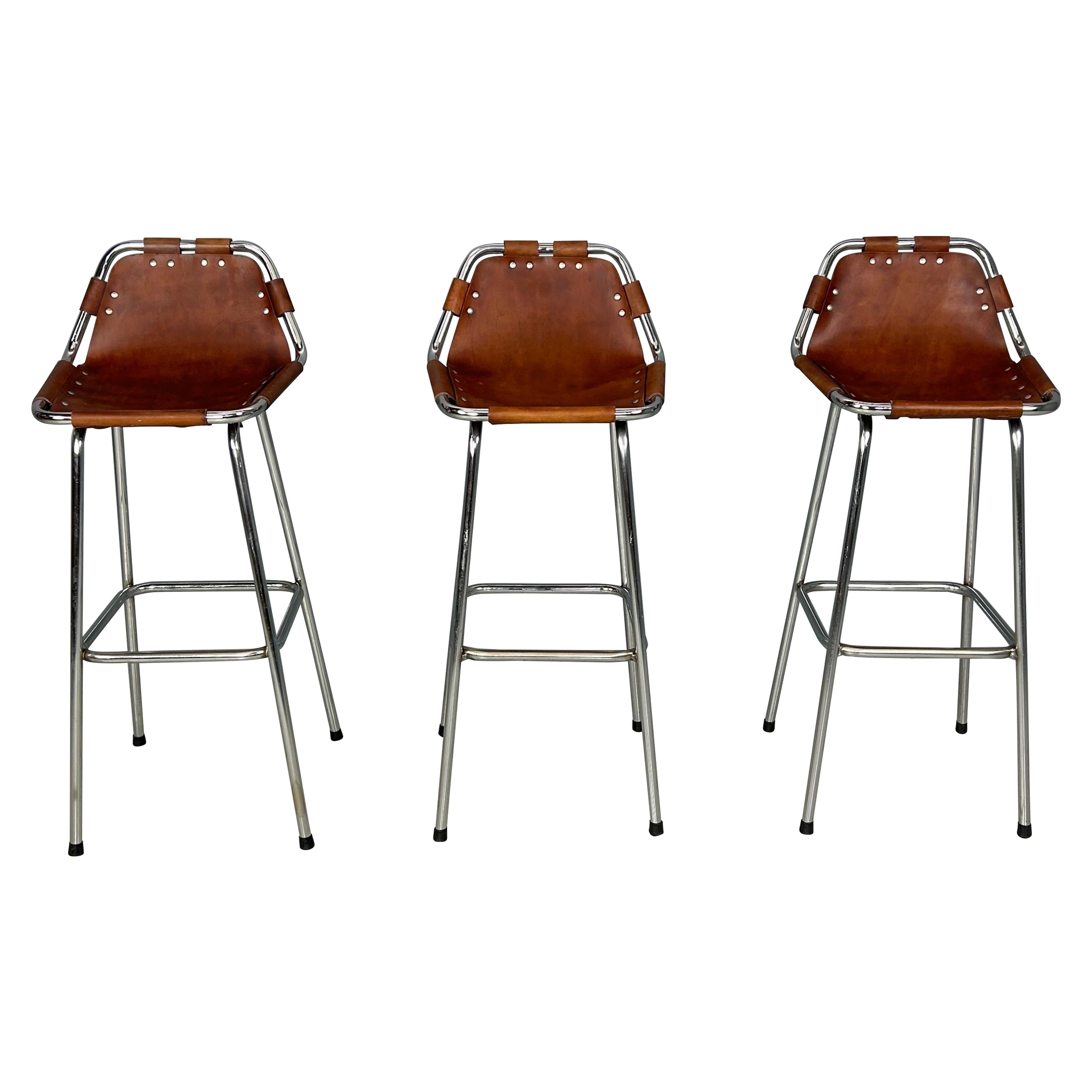 3x Leather Bar Stool for Les Arc Ski Resort, Selected by Charlotte Perriand