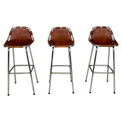 3x Leather Bar Stool for Les Arc Ski Resort, Selected by Charlotte Perriand