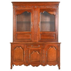 Baker Furniture French Provincial Louis XV Carved Cherry Wood Lighted Bookcase