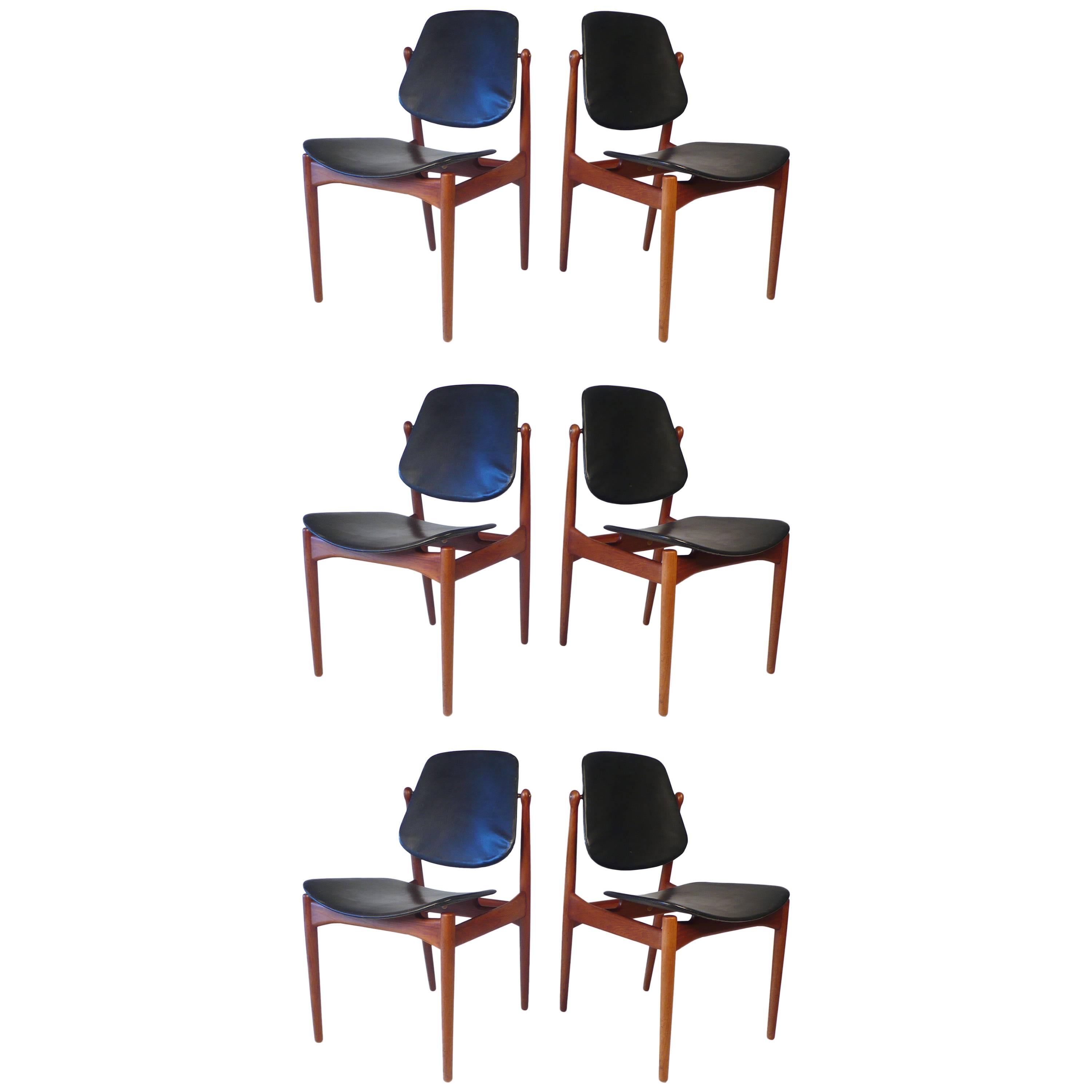 Six Arne Vodder Solid Teak Dining Chairs