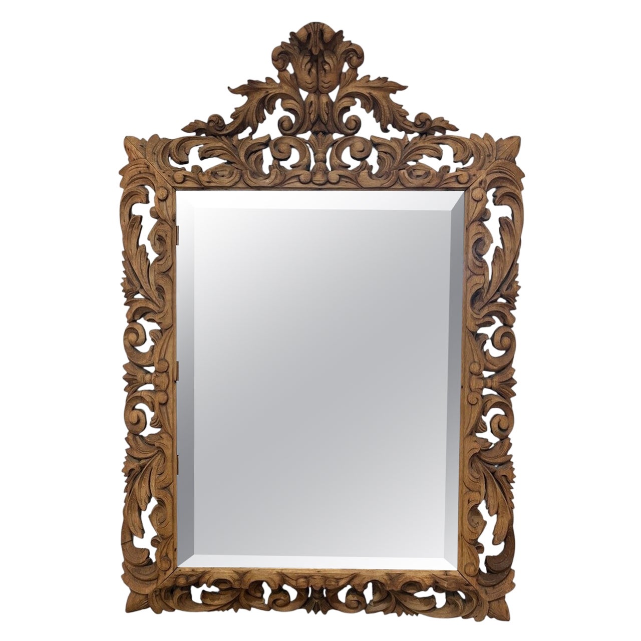 Antique Spanish Carved Bleached Oak Mirror For Sale