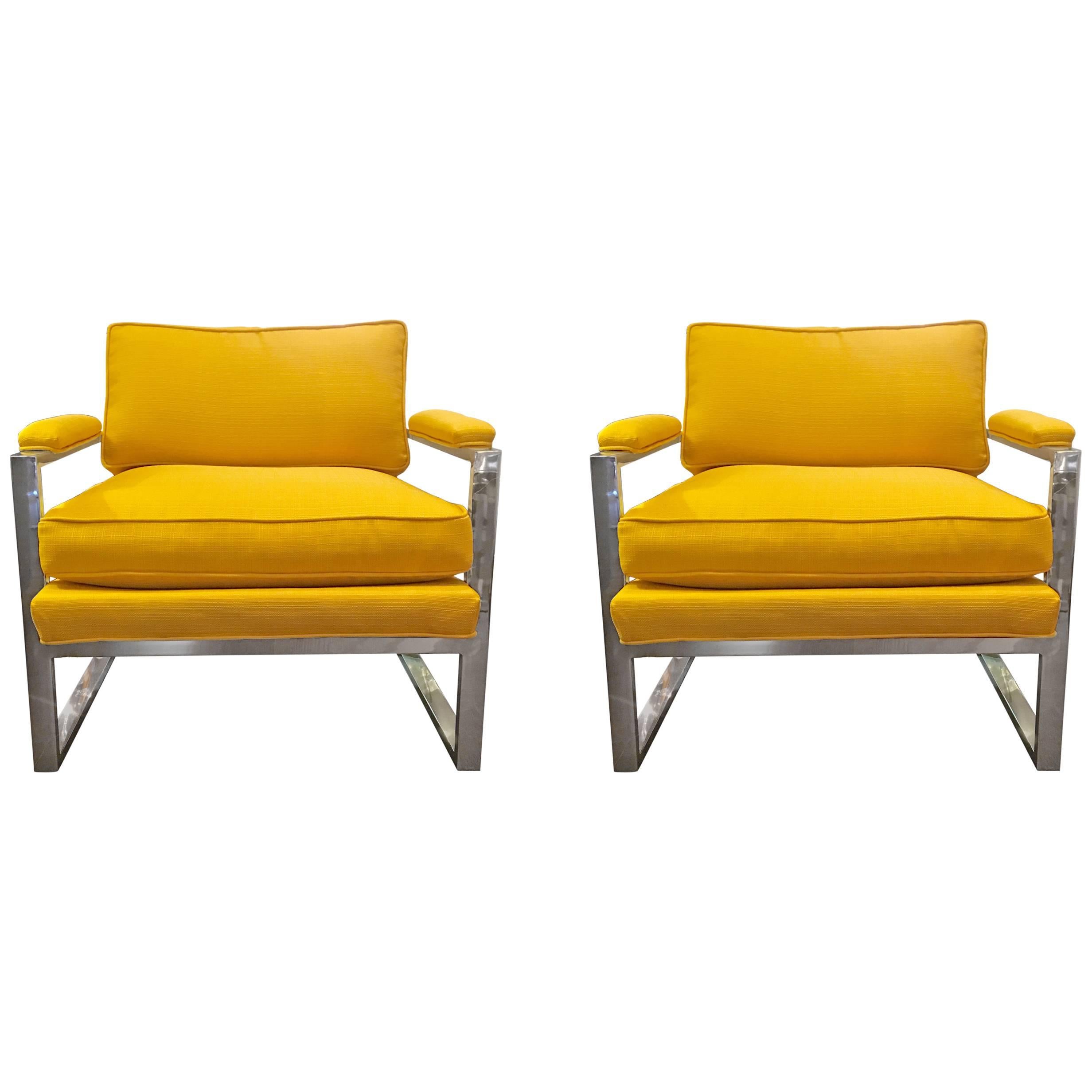Pair of Milo Baughman Chrome Lounge Chairs For Sale