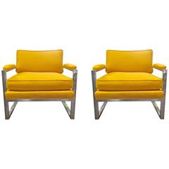 Pair of Milo Baughman Chrome Lounge Chairs