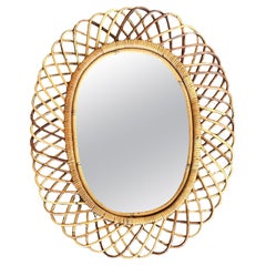 Specchio vintage in rattan Looping italiano dopo Albini