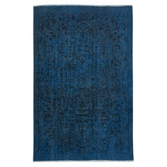 5x7.8 Ft Vintage Navy Blue Color Overdyed Rug, Handmade Turkish Floor Covering