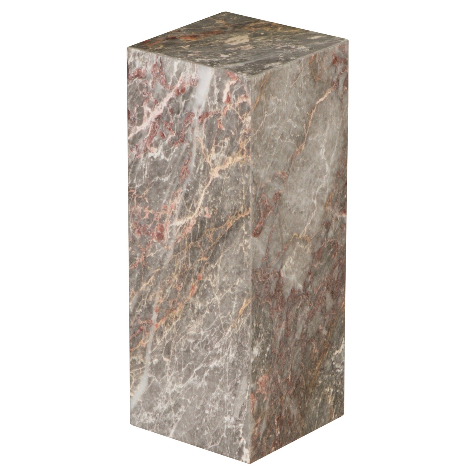 1980's Post-Modern Pink and Grey Exotic Marble Column Pedestal For Sale