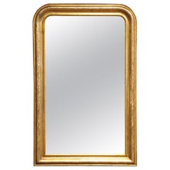 19th Century French Louis Philippe Giltwood Mirror with Engraved Floral Decor