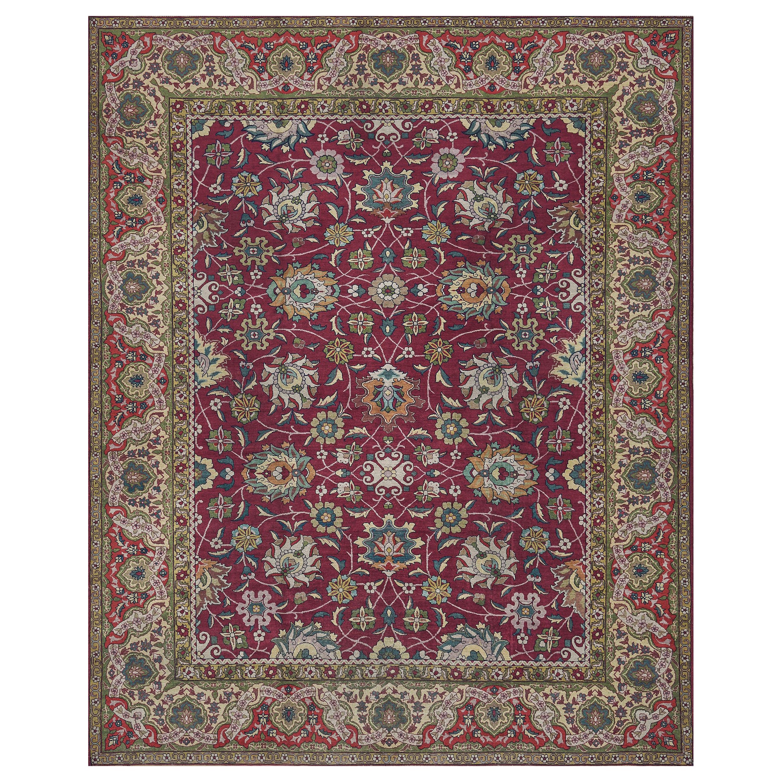 Vintage Circa-1920 Bourgogne Floral Persian Tabriz Rug