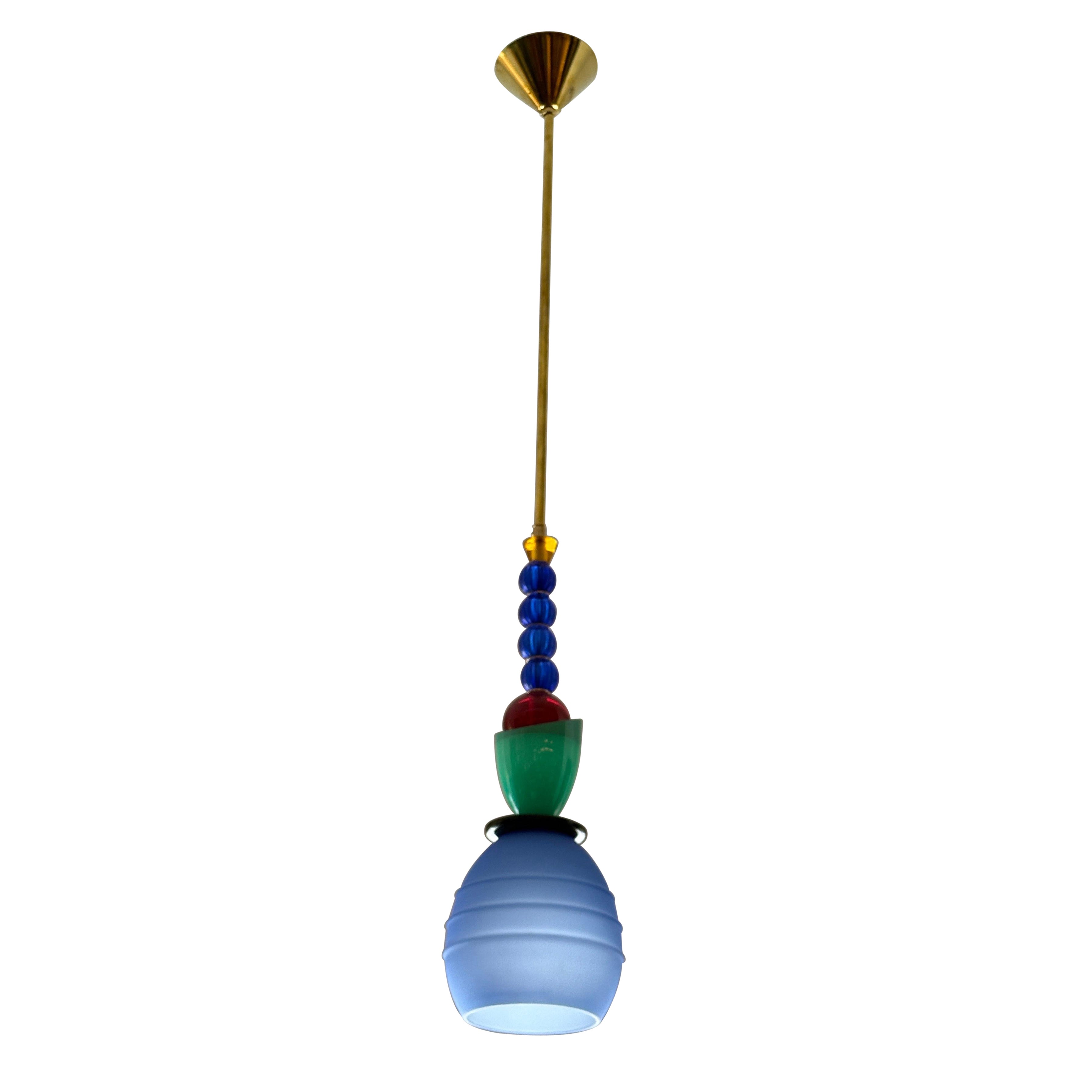 Rare Murano Multi-Colored Italian Pendant Light For Sale