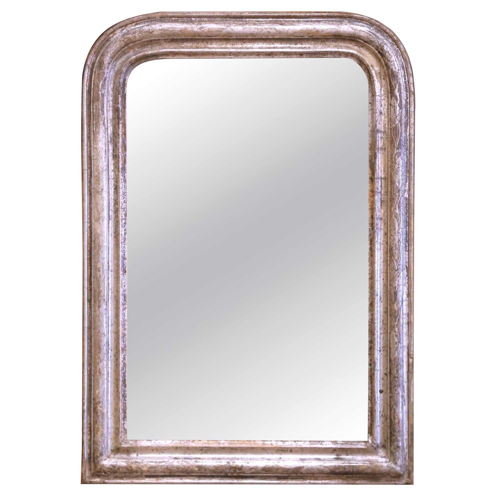 Petit miroir Louis Philippe argenté du 19ème siècle. en vente