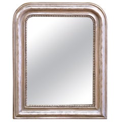 19th Century French Louis Philippe Silvered Mirror with Beaded Trim