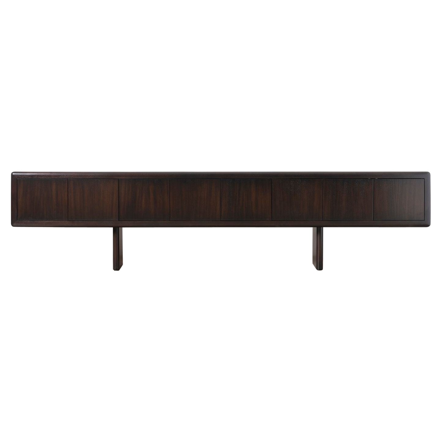 Monumental 10 Foot Custom Mid Century Modern Media Console in Solid Mahogany For Sale