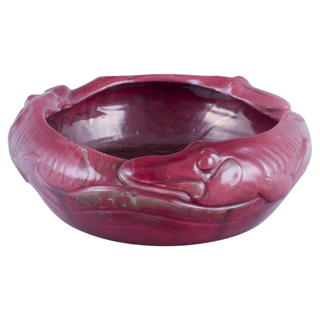 Karl Hansen Reistrup for Kähler. Ceramic bowl with fish in relief. 1890s For Sale