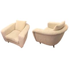Jean Royère Pair of Armchairs with Tapered Metal Sabot Covered in Faux Fur