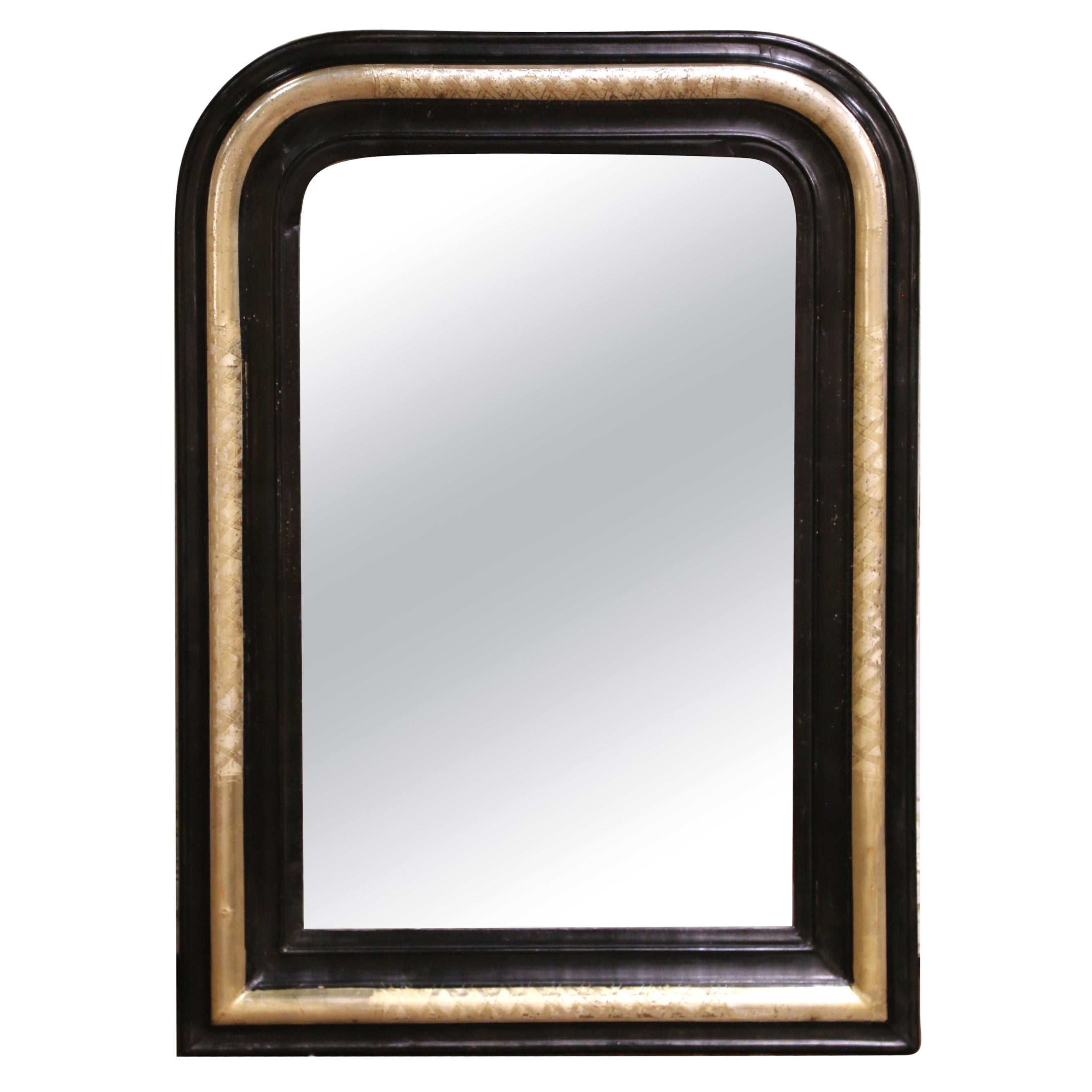 19th C. French Louis Philippe Mirror with Ebonized and Silver-Gilt Inner Border For Sale