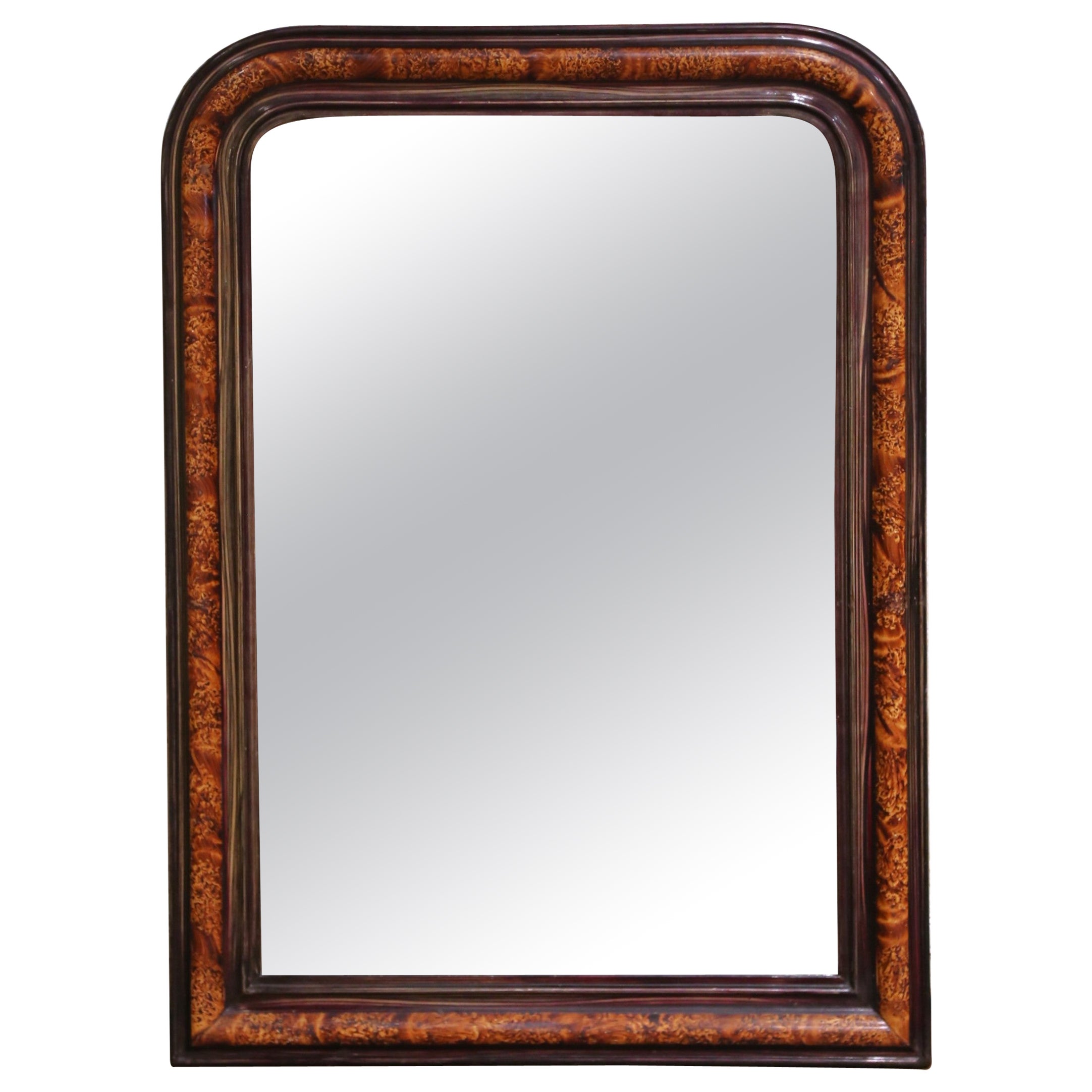 19th Century French Louis Philippe Burl Walnut Mirror with Ebonized Trim