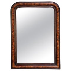 19th Century French Louis Philippe Burl Walnut Mirror with Ebonized Trim
