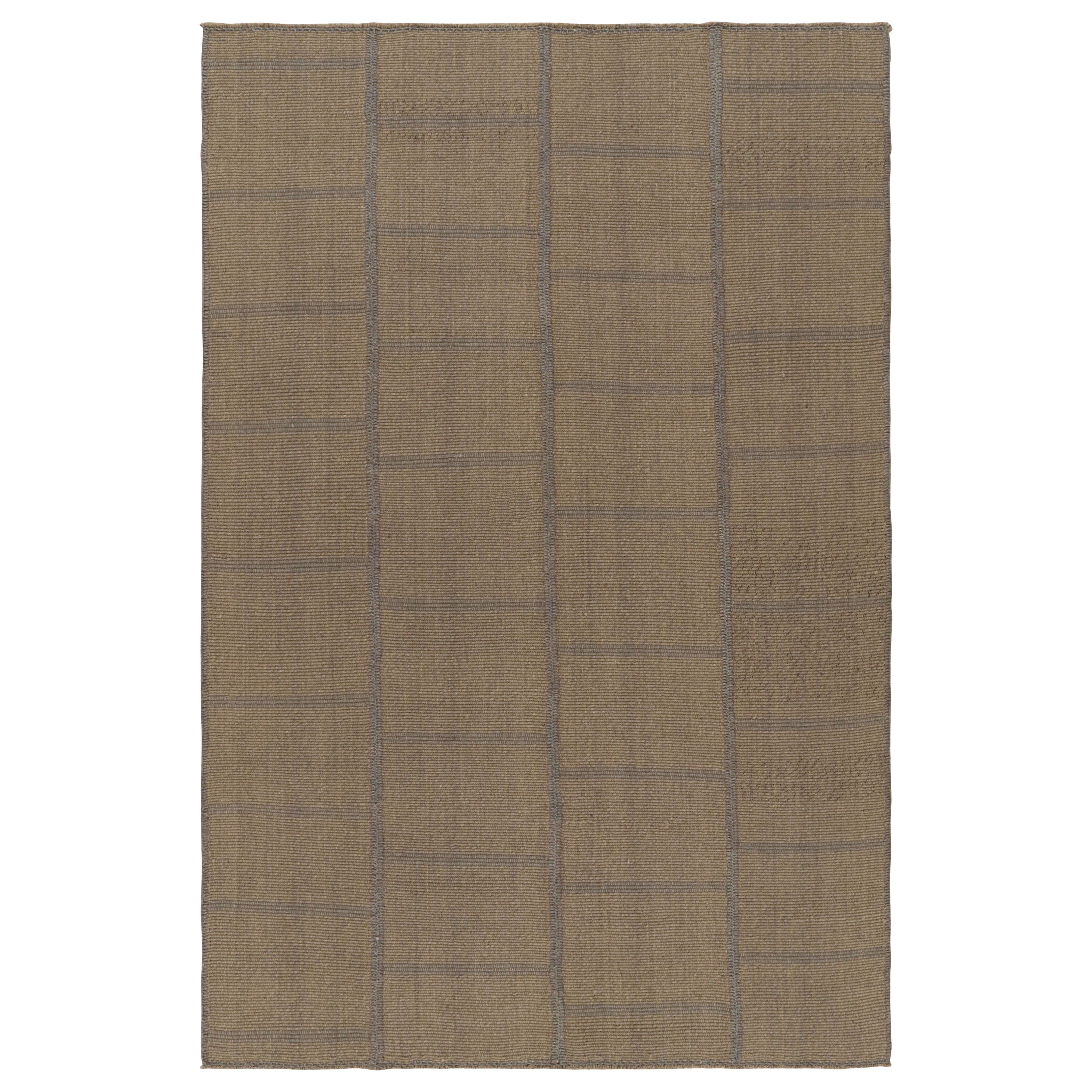 Rug & Kilims texturierter moderner Kilim-Teppich in Braun mit geometrischem Muster in Taupe im Angebot