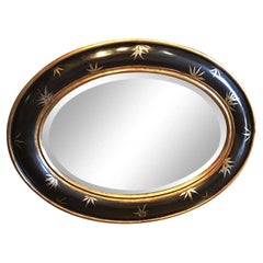 Chinoiserie Gold Bamboo Leaves on Black Frame With Antiqued Oval Smoky Mirror