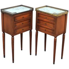 Antique Pair of French Nightstands with Marble Tops