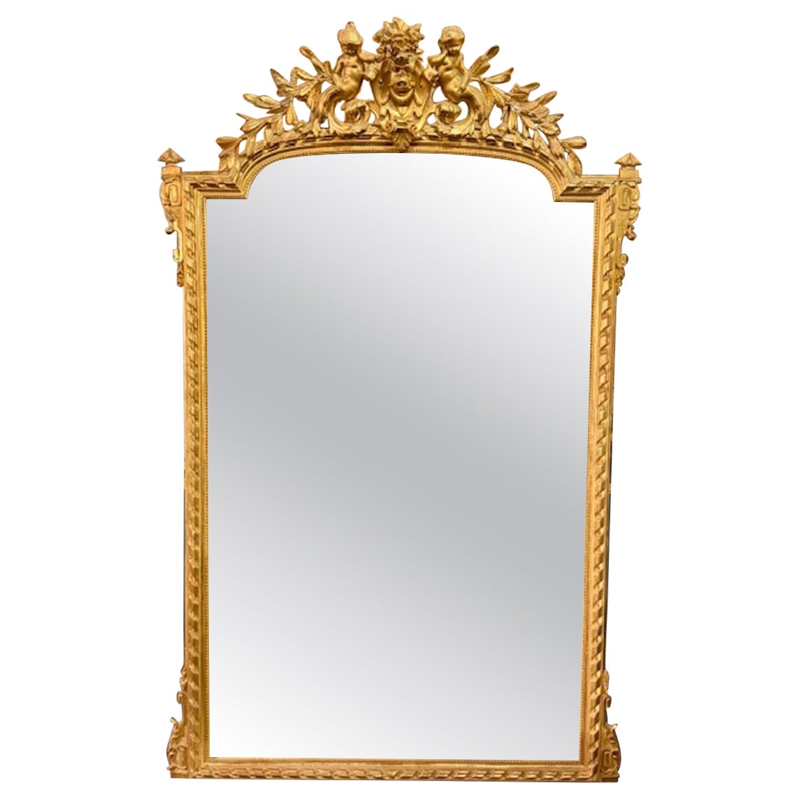 Specchio francese Luigi XVI del XIX secolo intagliato e in legno dorato in vendita