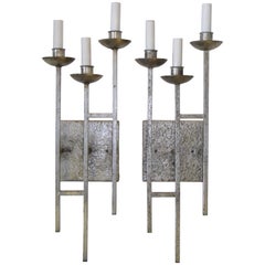 1960s Sconces Hammered Silvered Metal Appliques