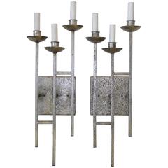 1960s Sconces Hammered Silvered Metal Appliques 5