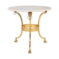 French 1970 Empire Style Side Table with White Marble Top