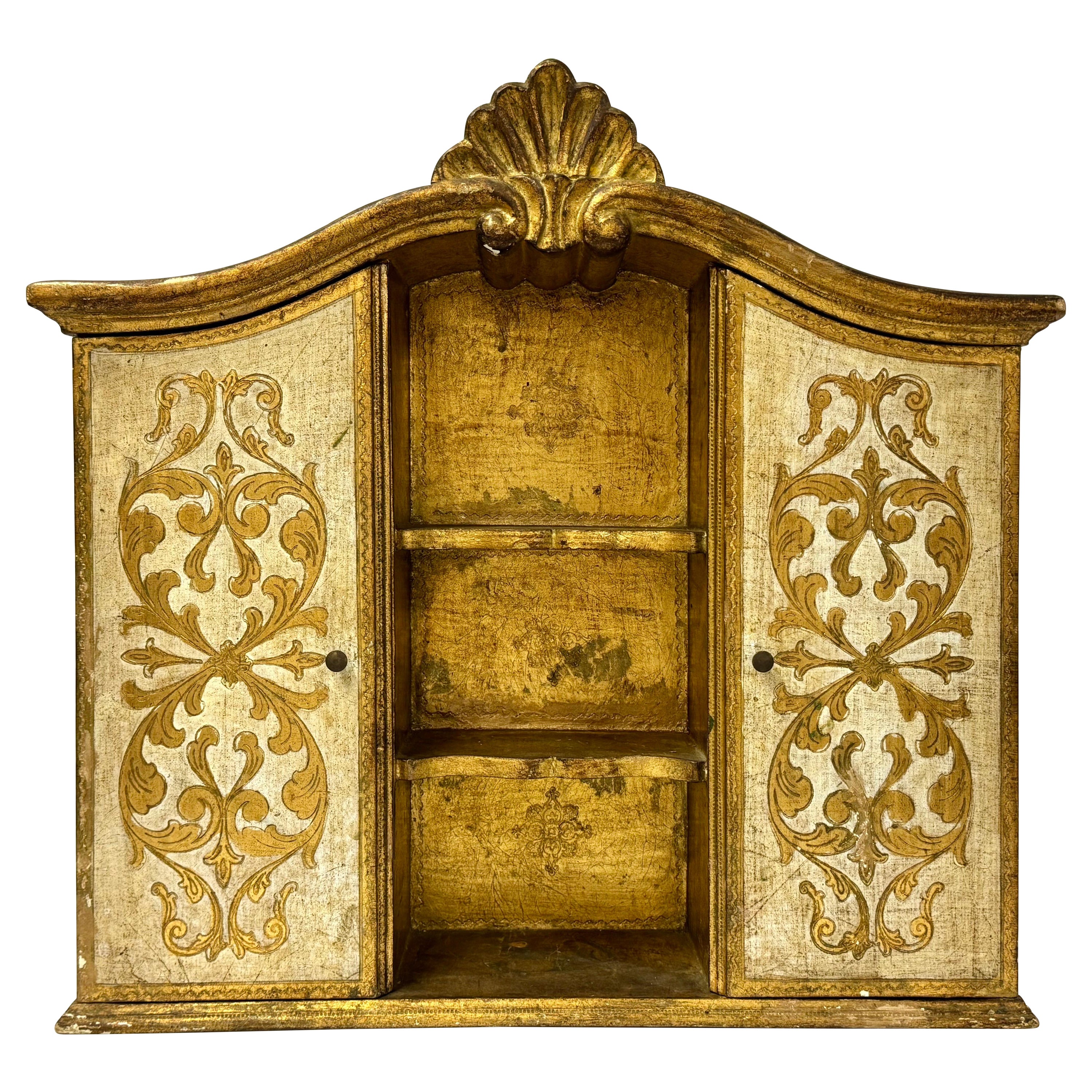 Italian Florentine Giltwood Wall Cabinet For Sale