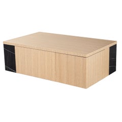 Modern Oak Coffee Table with Integrated Pullout Ottomans