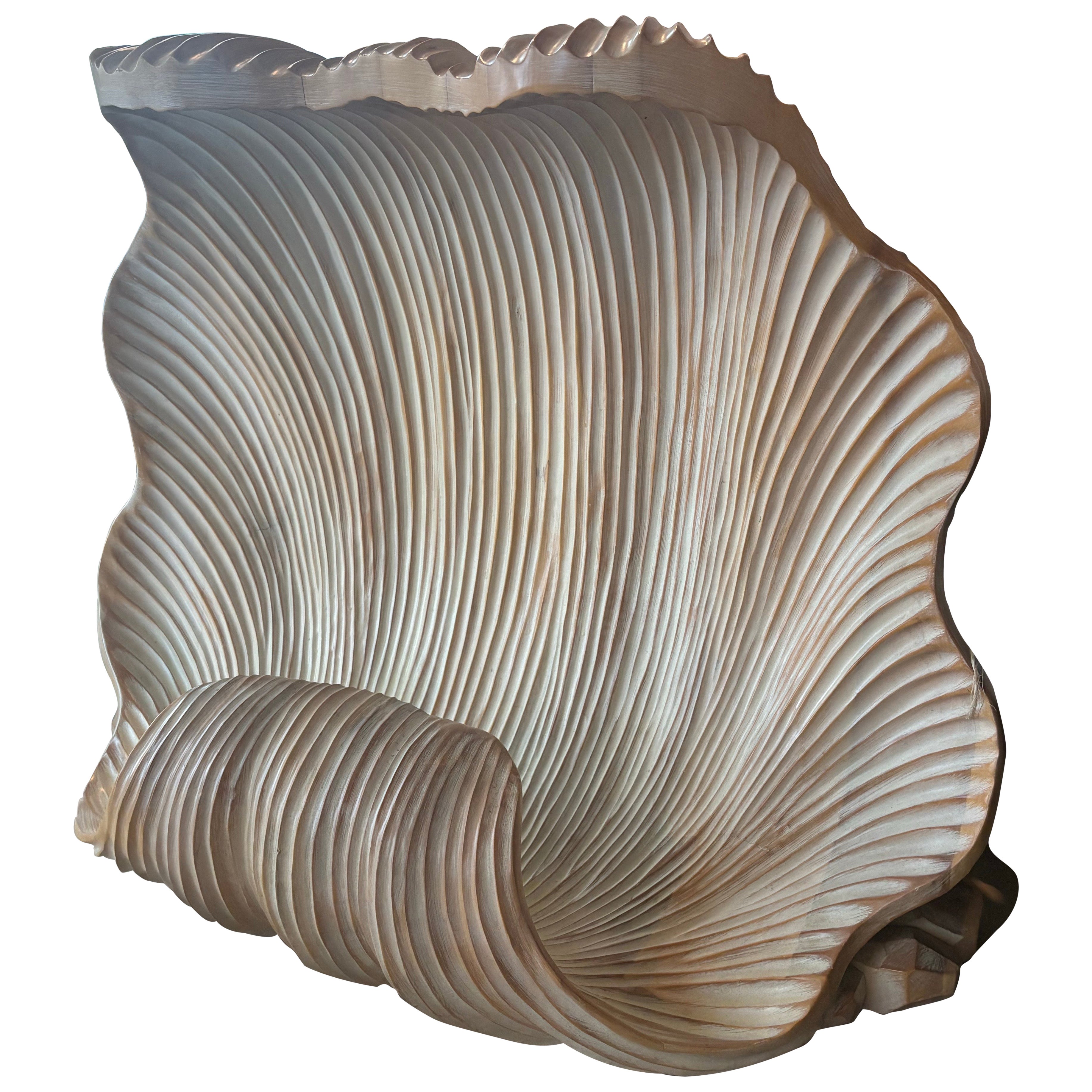 Vintage Coastal Palm Beach Carved Wood Scalloped Clam Shell Console Table Base For Sale