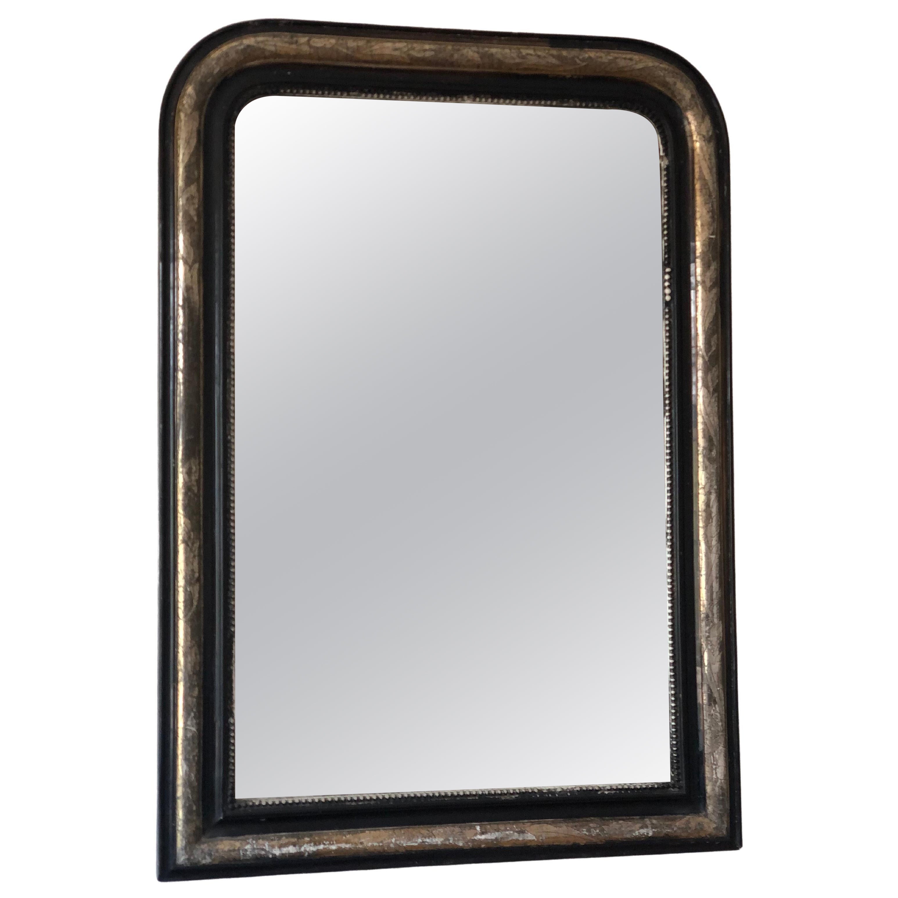 Grande Antique Mirror francese Louis Philippe in nero e argento Fine XIX secolo in vendita