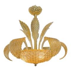 Amber Colored Murano Glass Leaf Chandelier
