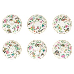 Set of 6 Antique Chinese Export Porcelain Famille Rose Plates