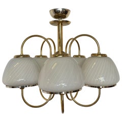 Lampadario elegante in stile italiani anni '80, sei bracci in ottone lucido