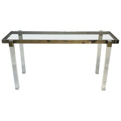 Antique Lucite and Polished Nickel Console Table by Charles Hollis Jones, “Box” Series