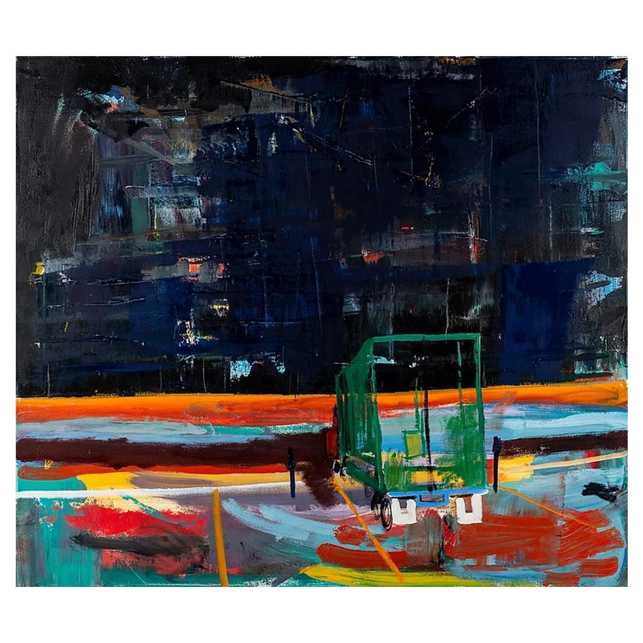 Joel Adas "Camión fantasma", Escena de Nueva York, Pintura moderna al óleo sobre lienzo