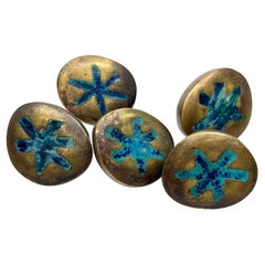 5 tiretti in ottone e malachite firmati Pepe Mendoza