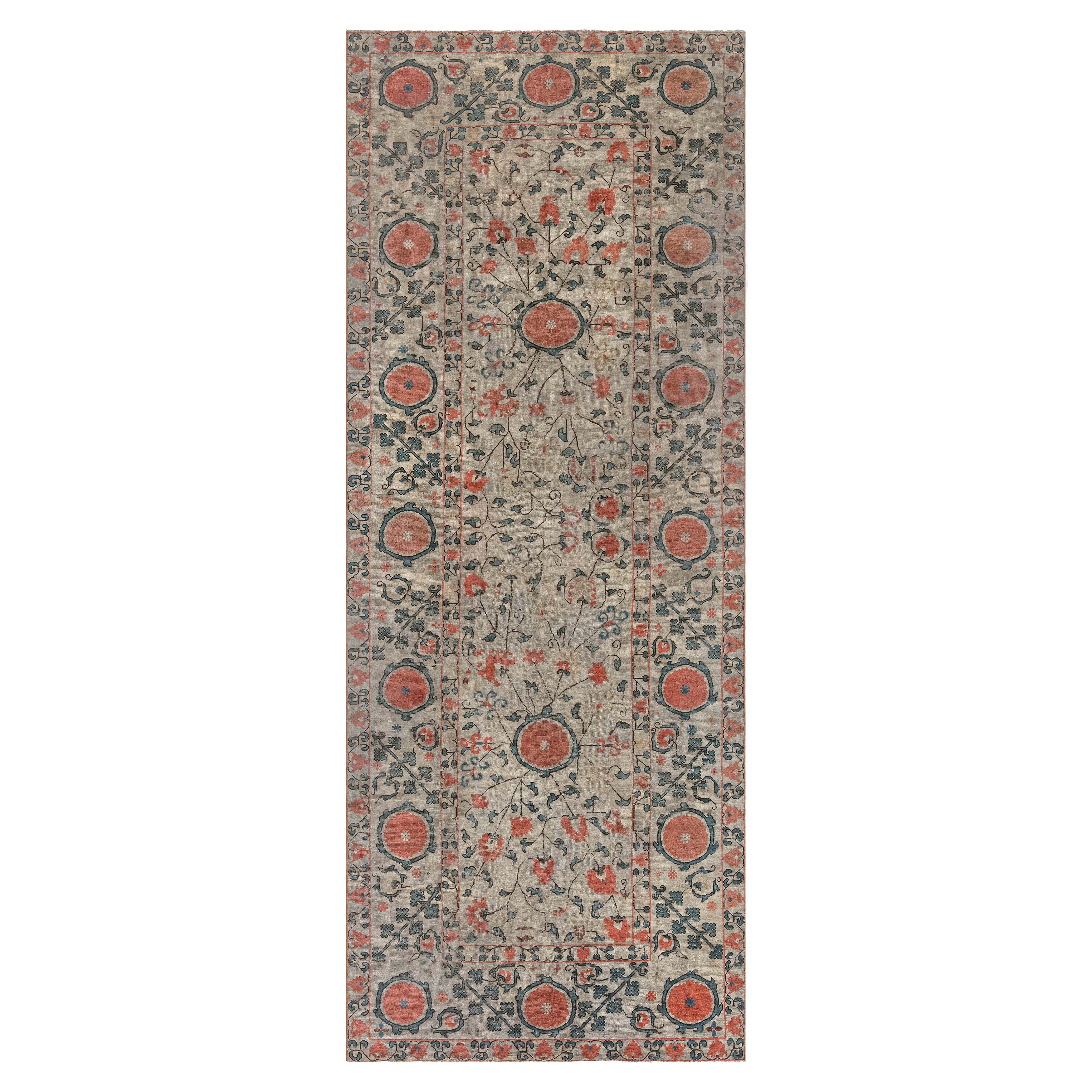 Doris Leslie Blauer Vintage Samarkand Khotan Handgefertigter Wollteppich aus Samarkand im Angebot