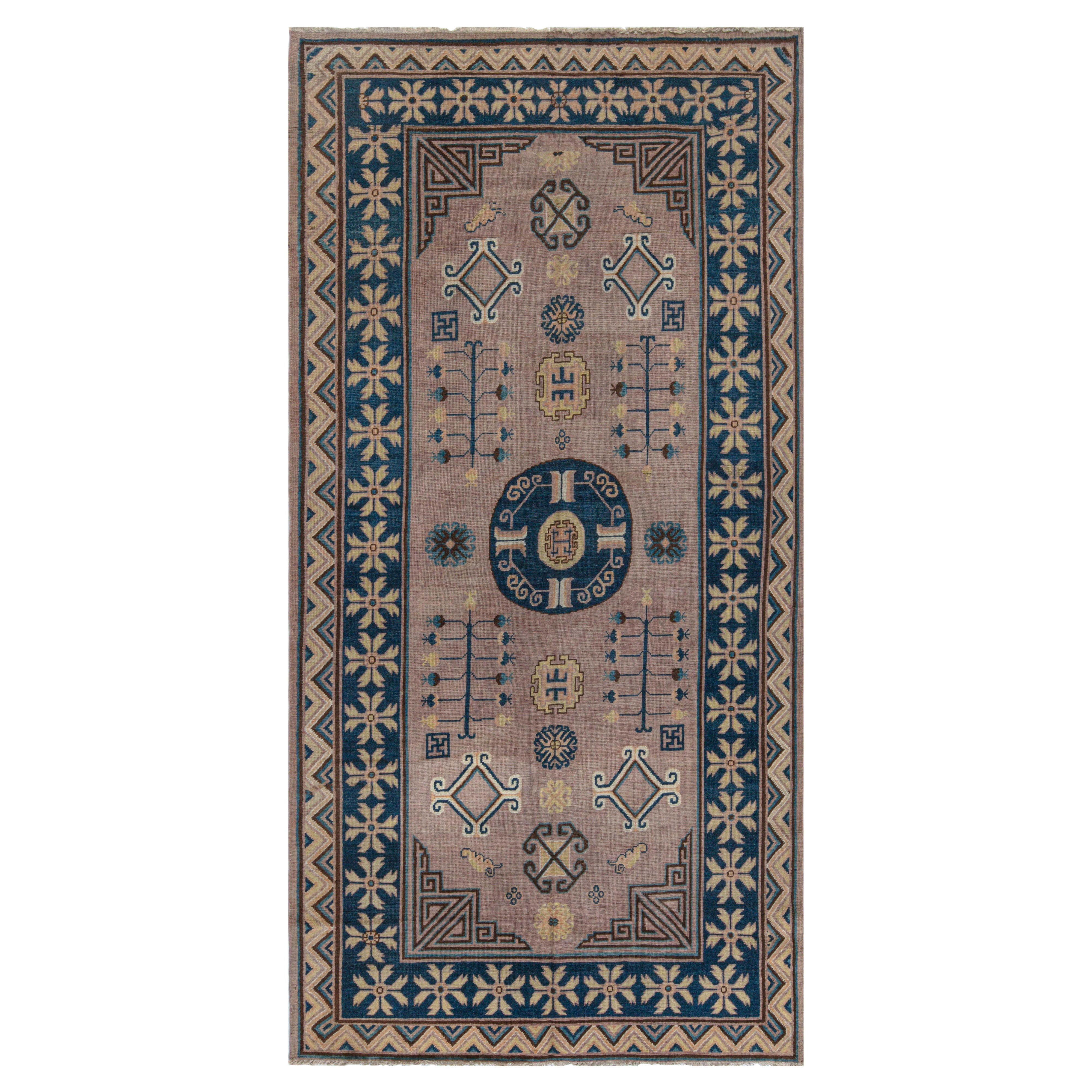 Doris Leslie Blauer Vintage Samarkand Khotan Handgefertigter Wollteppich aus Samarkand im Angebot