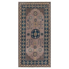 Doris Leslie Blauer Vintage Samarkand Khotan Handgefertigter Wollteppich aus Samarkand