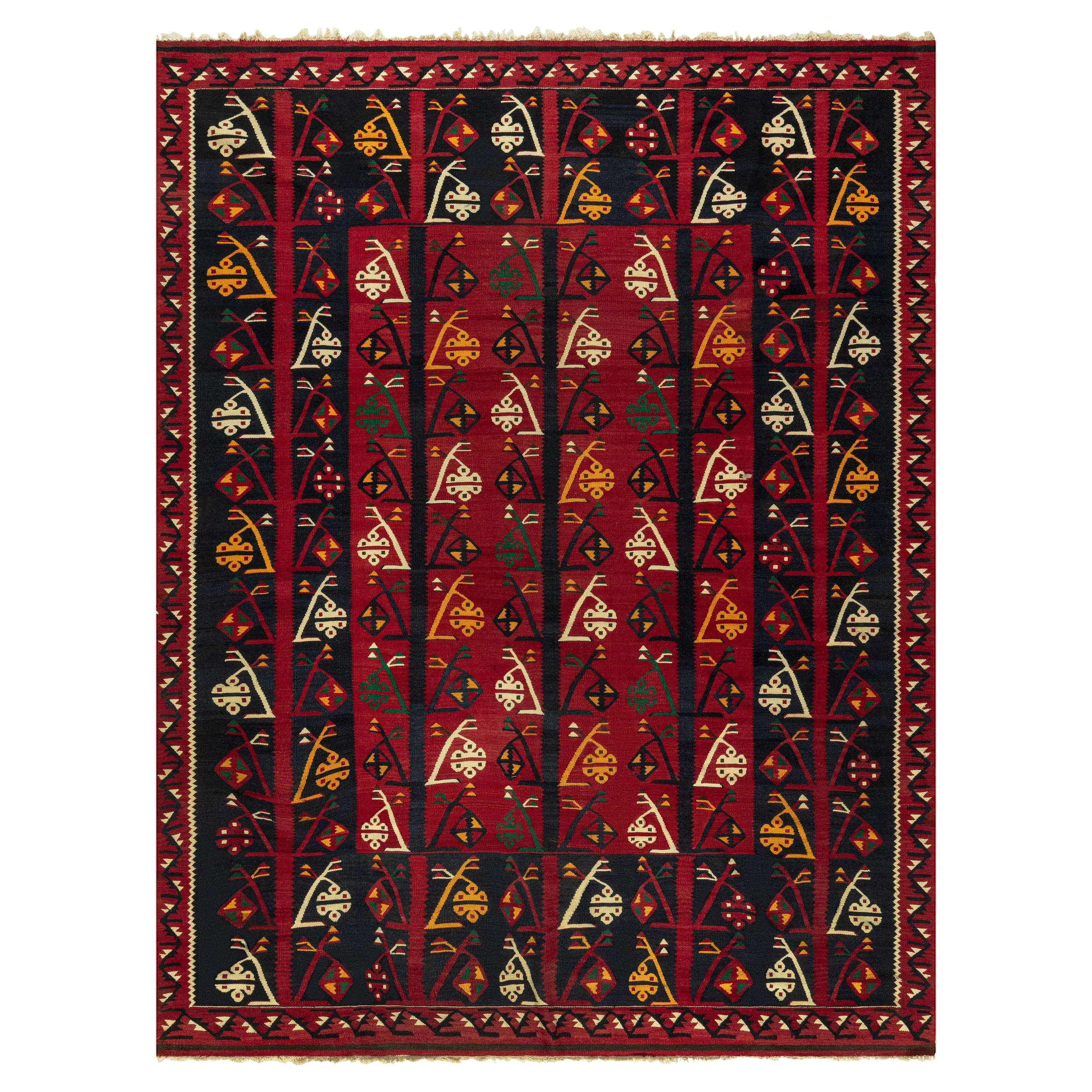 Doris Leslie Blauer Vintage Kelim-Roter Teppich im Angebot
