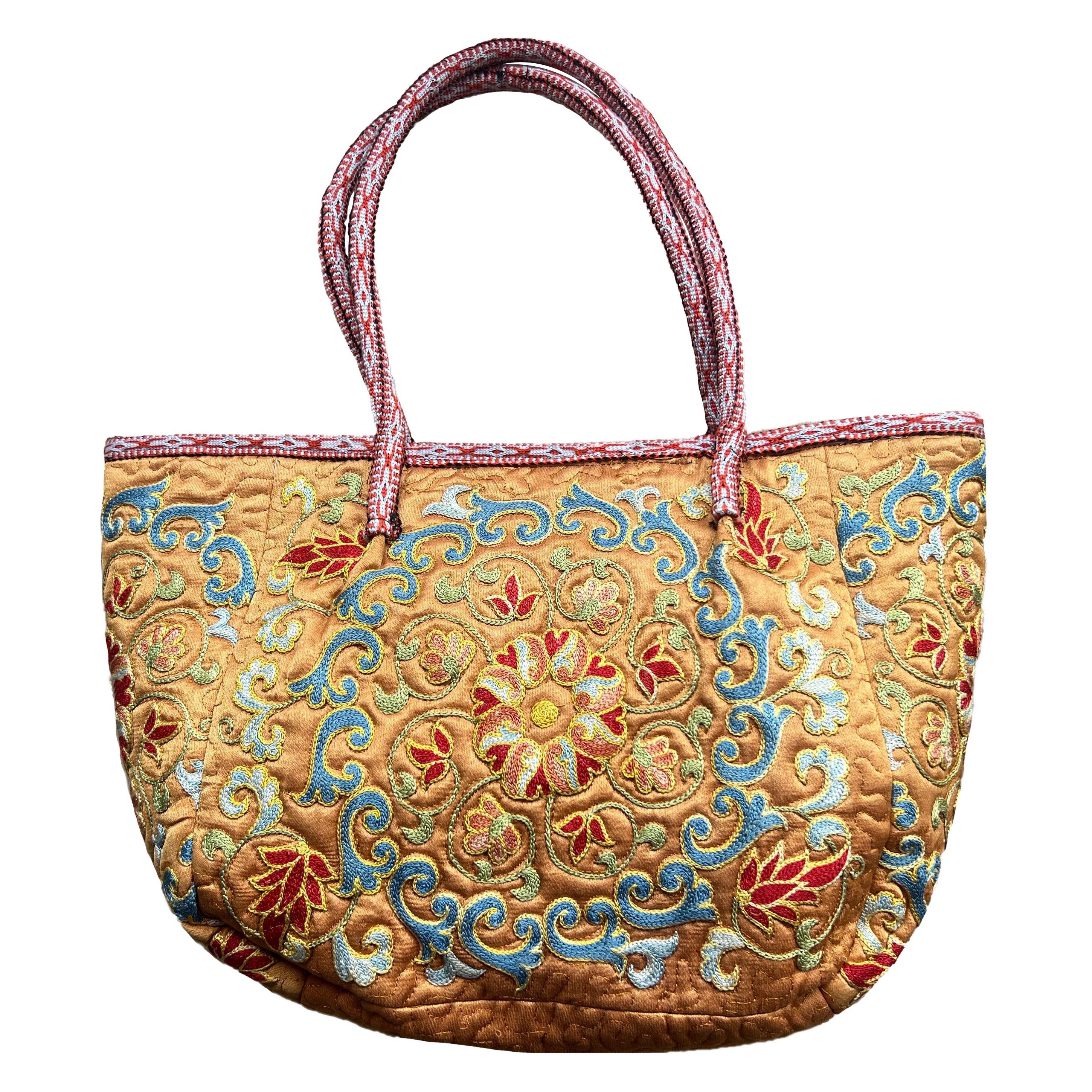 100% Seide Luxus bestickte Suzani Handtasche. Hobo Tote Bucket Bag. Tragetasche