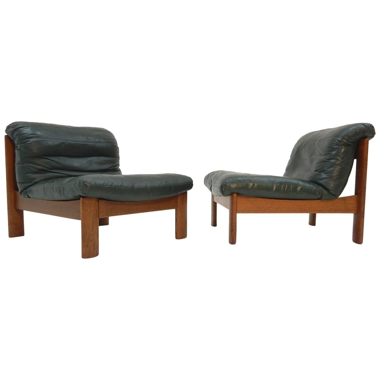 Mid-Century Modern Low Leather Lounge Chairs Style of Afra & Tobia Scarpa
