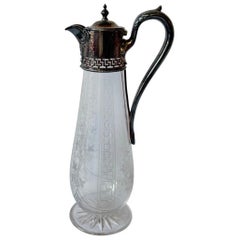 Brocca da Claret vittoriana in argento e vetro acidato, Inghilterra, fine XIX secolo