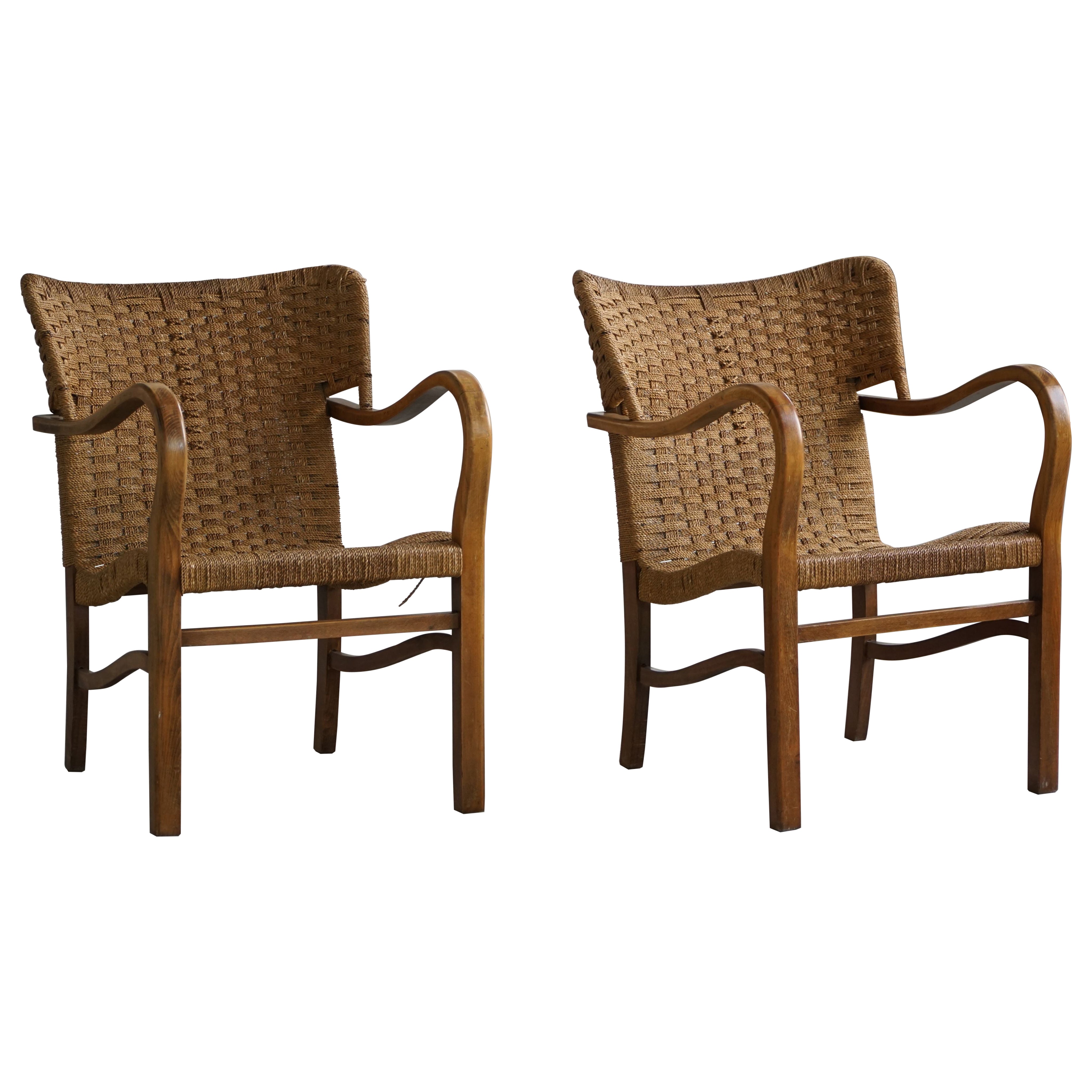 A pair of Erich Dieckmann Armchairs in Beech & Rope, Mid Century Modern, 1940s For Sale
