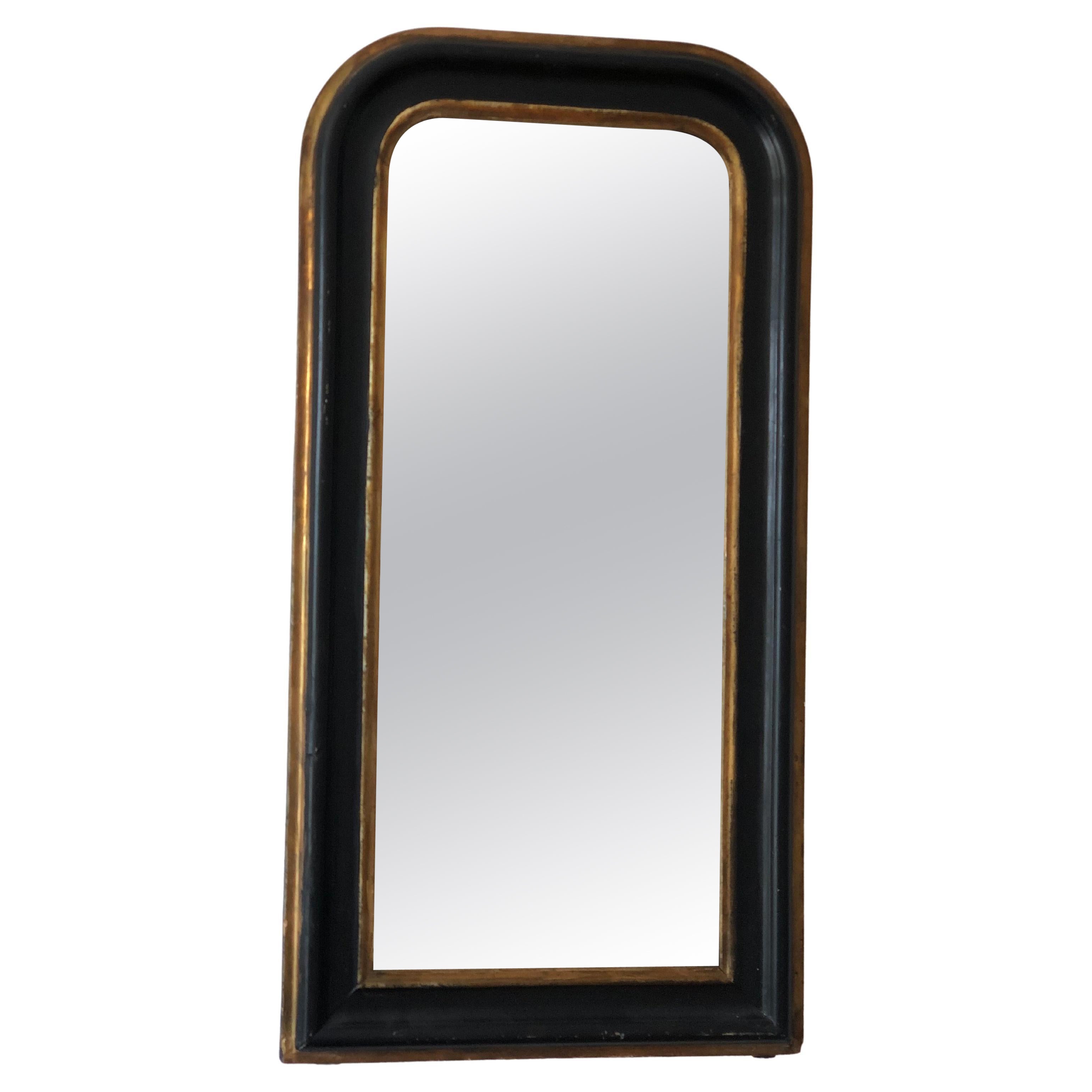 Antique Louis Philippe French Full Length Mirror in Schwarz und Gold, 19. Jahrhundert im Angebot